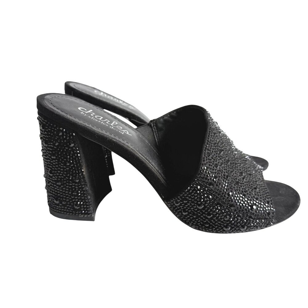 Charles by Charles David Rhinestone Block Heel Sandals Glam Slide-On 6.5M
